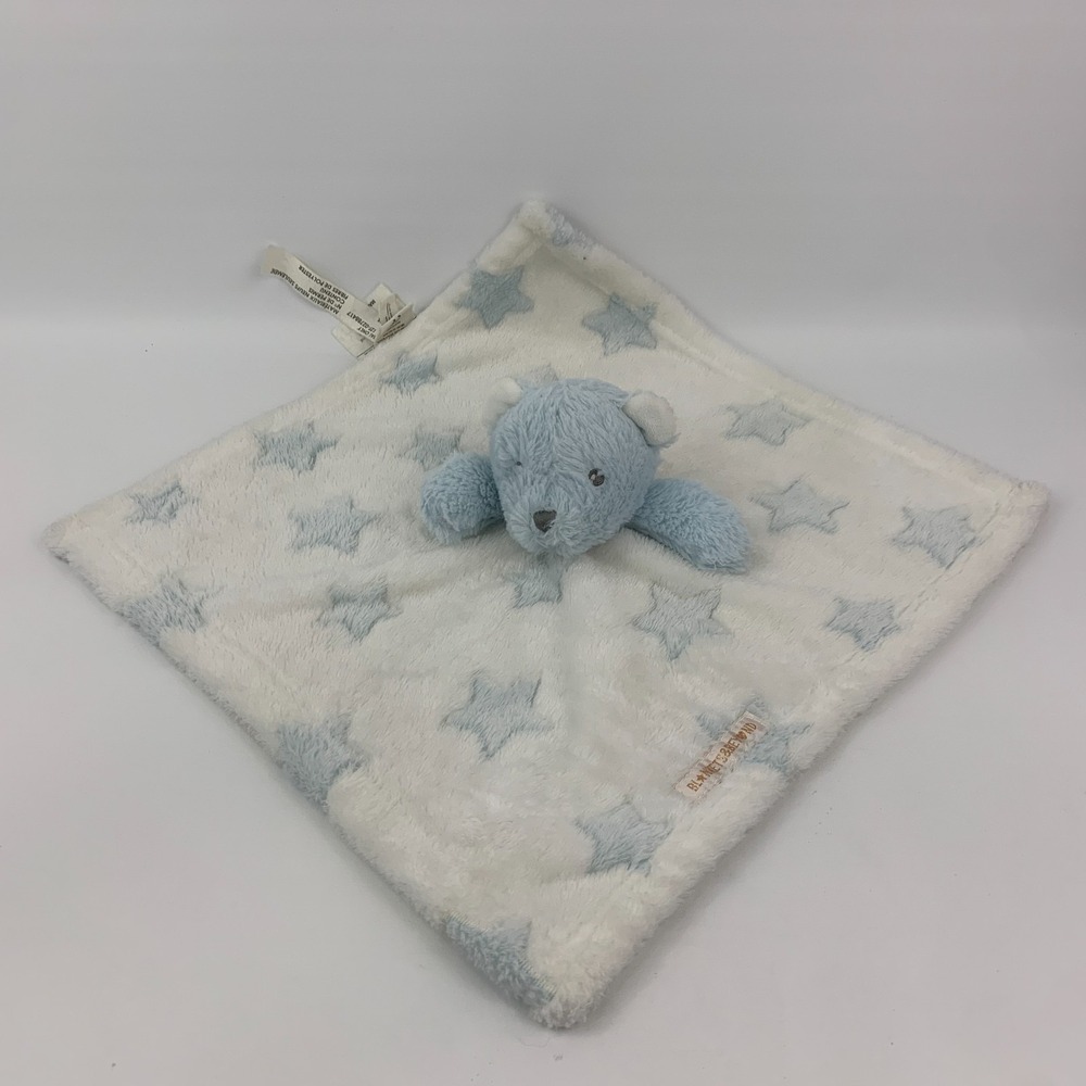 Blankets And Beyond White Blue Stars Baby Bear Lovey Security Blanket